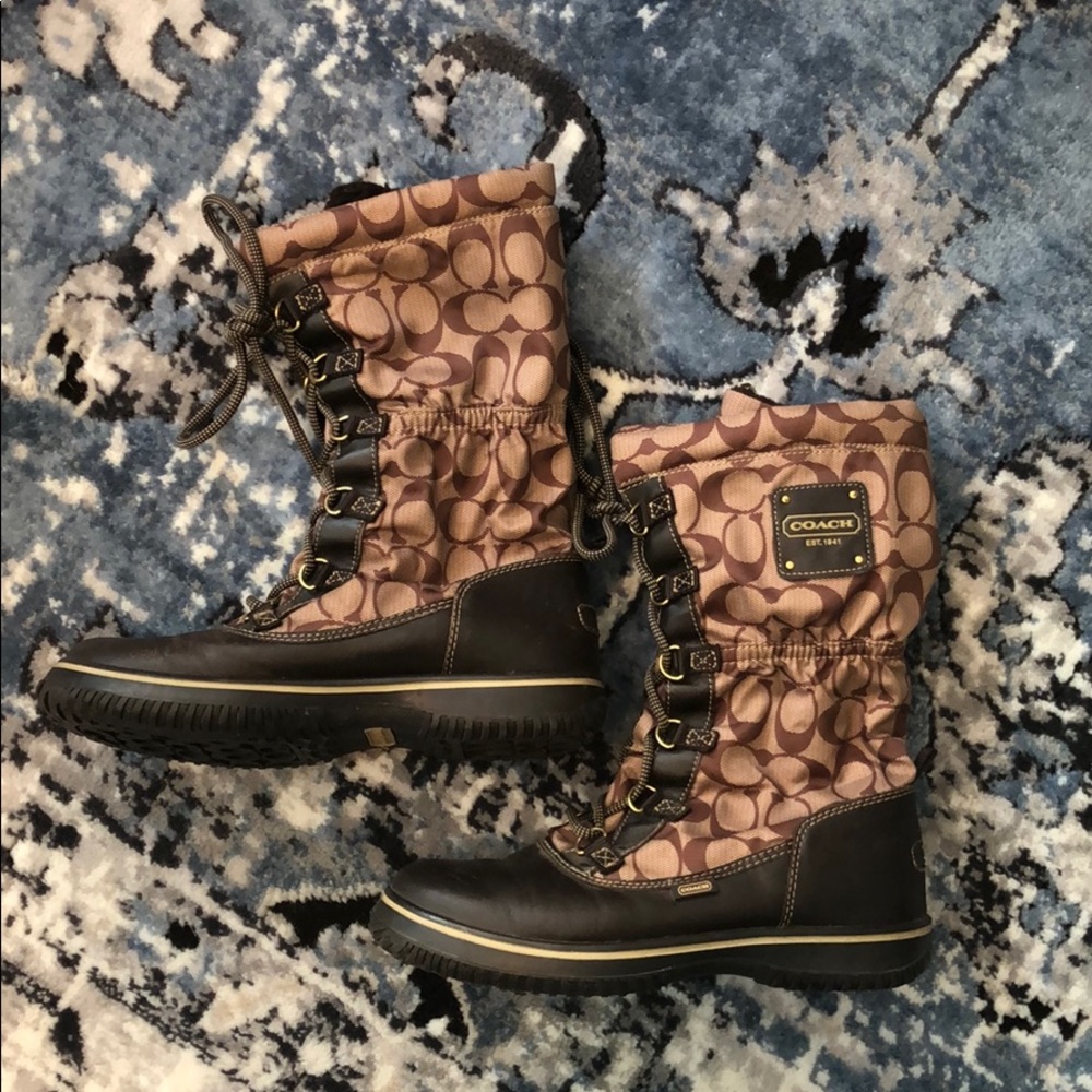 Coach Signature Brown and Khaki Shane Winter Boots - Picture 3 of 10